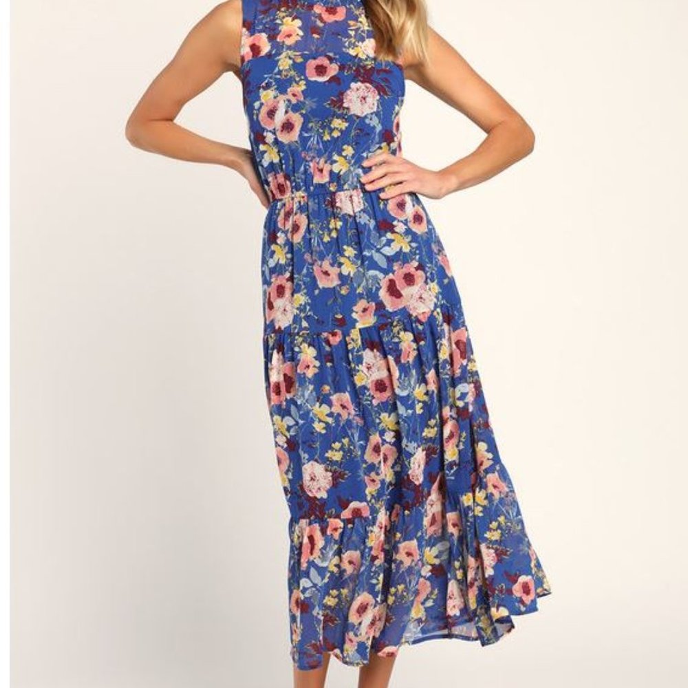 Lulus Blue and Pink Floral Dress